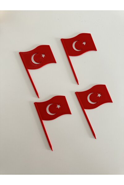 GLAM DEKORASYON Cumhuriyet Bayramı Kırmızı Bayrak 4lü Yeniden Kullanılır Cupcake Kek Tatlı Süs Pasta Kürdanı Topper