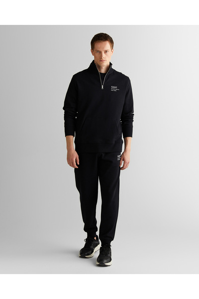 Gant Erkek Siyah Regular Fit Yarım Fermuarlı Logolu Sweatshirt