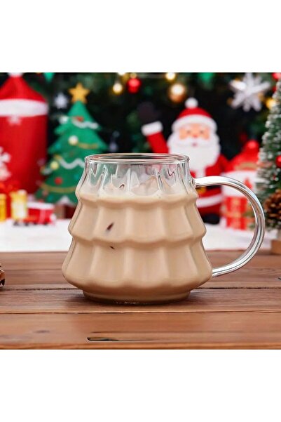 ERKUGO Pine Tree Model Borosilicate Glass Cup, 400 ml Glass Mug with Handle, Straw Gift