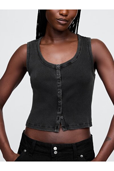 GAP Kadın Siyah Crop Fitilli Atlet