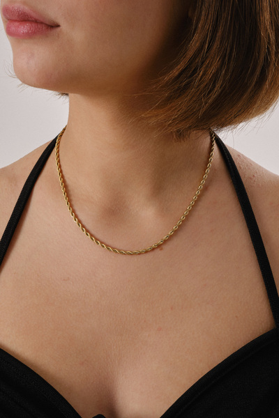 ByFlorya Jewelry سلسلة عنق فولاذية رفيعة مطلية بالذهب المقاوم للصدأ 60 سم سلس...