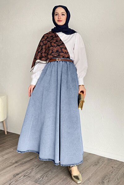 InStyle Beli Lastikli Mavi Kot Etek