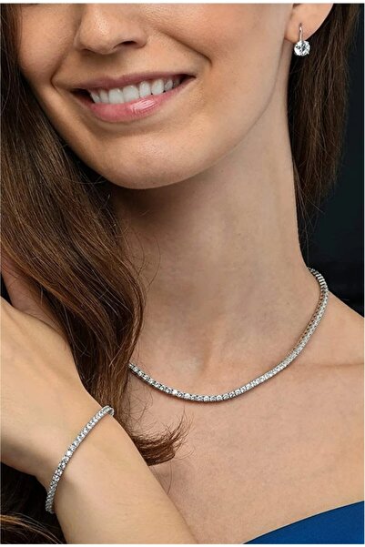 MAKSESUAR Kadın Zirkon Taşlı Su Yolu Kolye Ve Bileklik Set