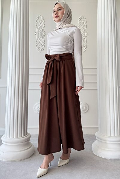 InStyle Pileli Kuşak Detay Acı kahve Etek