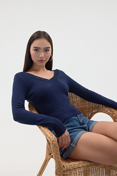 Addax Front and Back V-Neck Knitwear Sweater K3395-D12