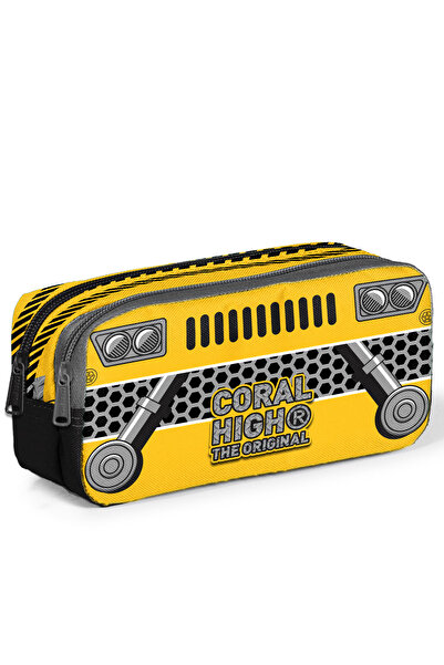 Coral High حقيبة أقلام رصاص منقوشة بجزئين باللون الأصفر والأسود للأطفال 12098