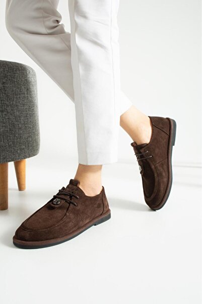 ESSO LA MİA Hakiki Deri Gold Ayarlanabilir Toka Detaylı Kadın Loafer- Kahve Süet