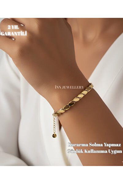 İNN JEWELLERY Çelik Bileklik Kararmaz Arpa Figürlü 14 Ayar Altın Rengi (2 YIL...