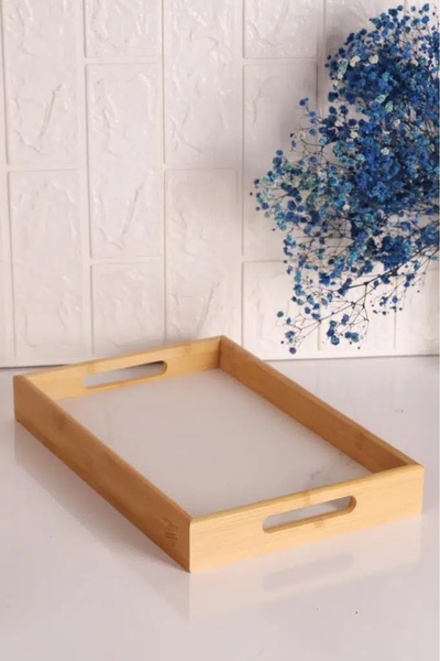Bambum Marbella - Marble Patterned Tray White Kçk