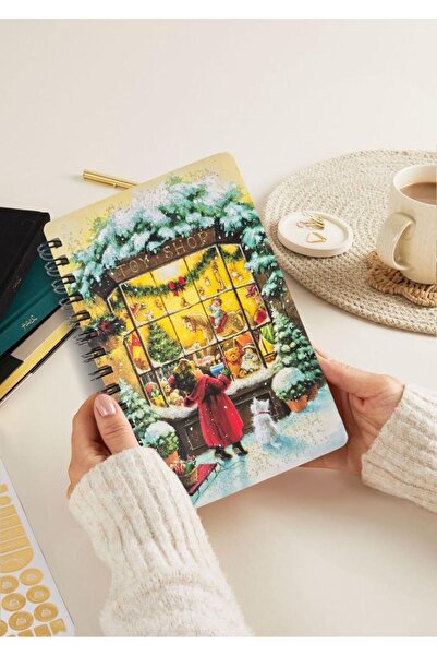 Mia Pera Glitter Notebook A5 New Year Unlined Spiral 14X21 cm New Year Snow Landscape