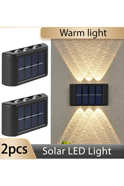 2Pcs Warm light Solar LED Light, Outdoor Waterproof Wall Lamp, Dusk to Dawn Fence Lighting for Summe