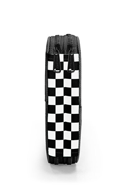 Coral High Чорно-біла сумка для олівців з візерунком у клітинку 11146