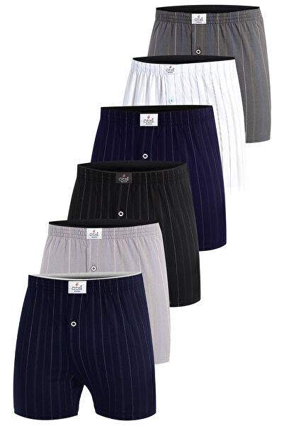 Öts Erkek Boxer Çizgili, Düğmeli (%100 Pamuk)