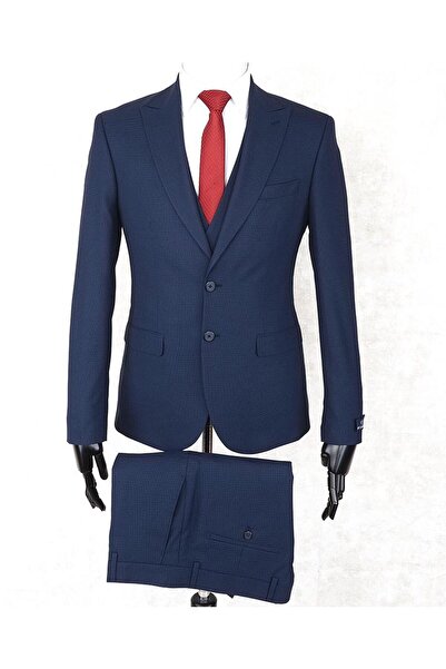 Jan Carlucci Slim Fit Pointed Collar-Double Slit Navy Blue Drop 6-Vest Suit