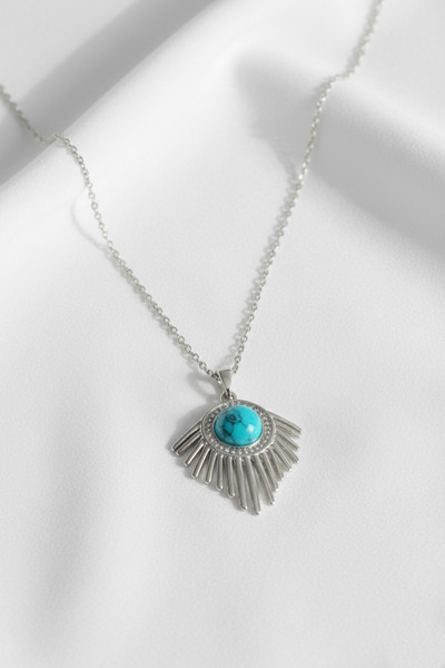 özgül takı ve tasarım Blue Beaded Silver Color Stainless Steel Women's Necklace
