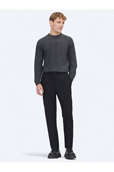 Kip Antrasit Bisiklet Yaka Düz Örgü Triko Kazak