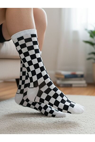 AKSU ÇORAP White Checker Pattern Colorful Sports Socks