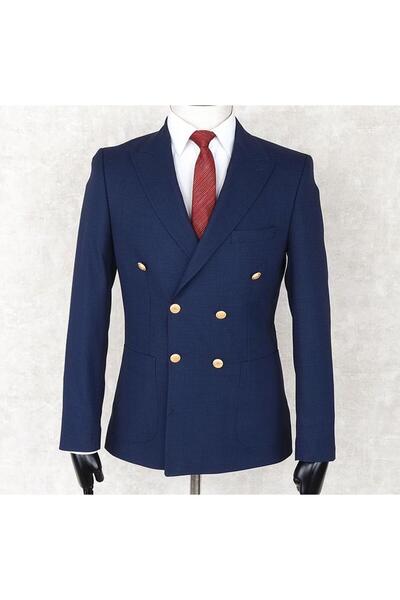 Jan Carlucci Summer Double-Breasted -Half Lining- Metal Button Slimfit Drop 6 Jacket-Navy Blue
