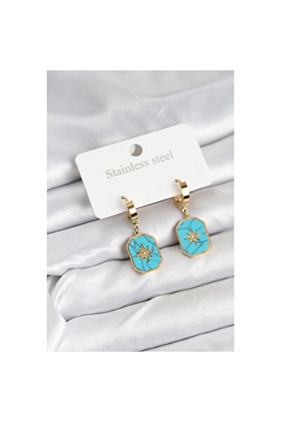 shopwave 316L Steel Gold Color Pole Star Model Women's Earrings - Lisinya