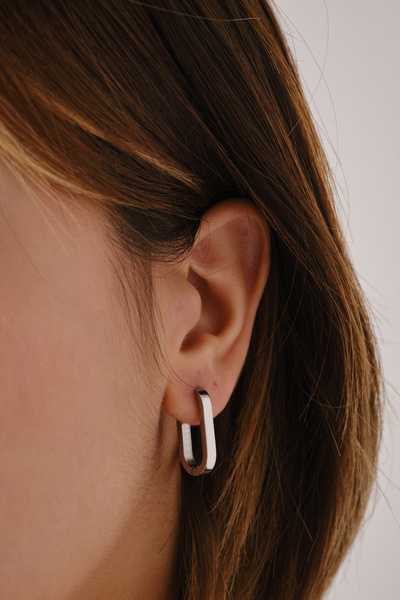 ByFlorya Jewelry Steel Ellipse U Earrings Non-Tarnish Plate 4cm Suitable for Daily Wear