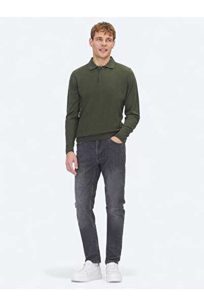 Kip Khaki Polo Neck Jacquard Wool Blend Knit Sweater