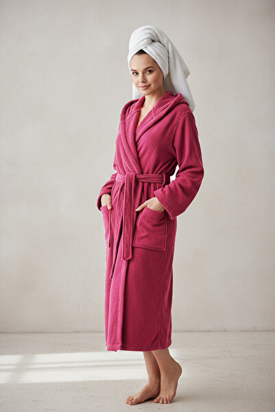 Class Kapüşonlu Bukle Bornoz Unisex Fuşya Ramage