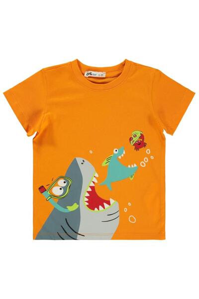 Civil Boys Тениска с принт на акула за деца на възраст 2-5 години - оранжева ...