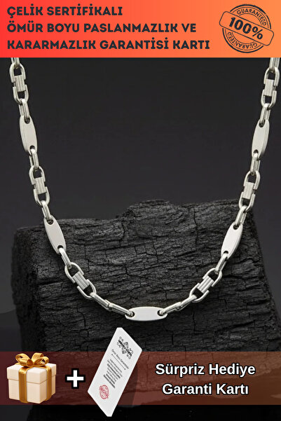 OSMANLI GÜMÜŞ Erkek Çelik Zincir Kolye – Kalın Plaka Vendetta Model Parlak Ka...