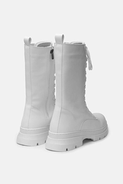 Mio Gusto Dámské dlouhé kozačky Lorita v bílé barvě se šněrováním a zipem