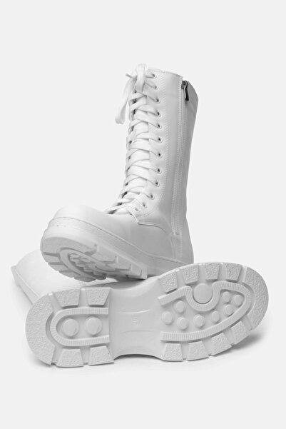 Mio Gusto Dámské dlouhé kozačky Lorita v bílé barvě se šněrováním a zipem