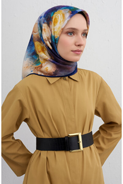 Vissona وشاح تيفيل الحريري 17641 - 0040 نمط ألوان مائية باللون الأزرق البترولي