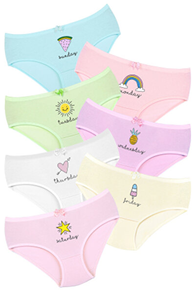 Newlilla 007 Kız Çoçuk Mix Color 7'li Paket Baskılı Külot V21