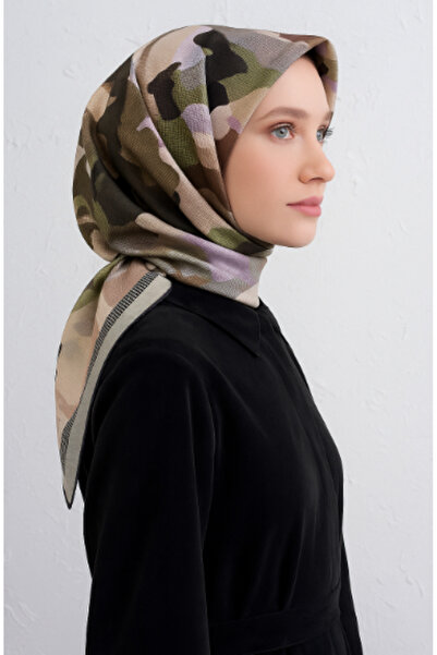 Vissona وشاح تيفيل الحريري 50128 - 0037 - 0022 نمط دوبي أرجواني كاكي