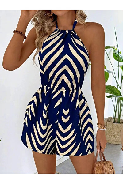 MODA Women's Halter Neck Patterned Single Jersey Jumpsuit