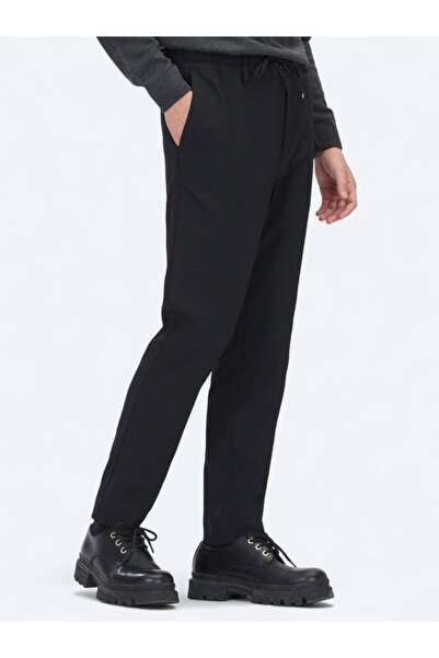 Kip Siyah Düz Dokuma Jogging Fit Casual Pantolon