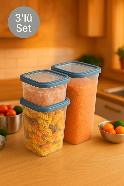 Nesto Home Set of 3 Purelife Transparent Square Food and Grain Storage Containers Detergent Box 1X680 1X1250 1X1850 ml