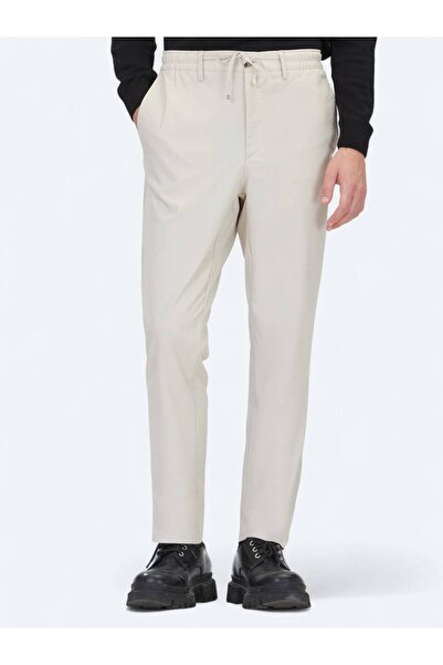 Kip Light Beige Plain Woven Jogging Fit Casual Pants