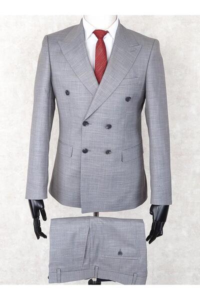 Jan Carlucci Kruvaze Slim Fit Sivri Yaka-Çift Yırtmaç Gri Drop 6 Takım Elbise