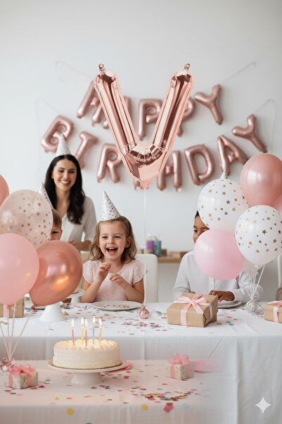 Deniz Party Store بالون ورق ذهبي وردي 36 - 40 سم (V) حرف