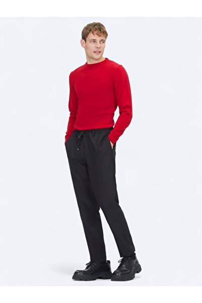 Kip Siyah Düz Dokuma Jogging Fit Casual Pantolon