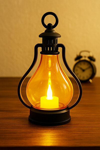 Telvesse Led Mum Vintage Retro Gaz Lambası Tipi Pilli Dumansız Alevli Dekoratif Yapay Mum Işıldak El Lambası