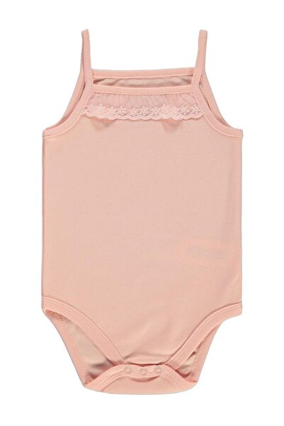Civil Baby Penye İp Askılı Dantelli 3-9 Ay Kız Çıtçıtlı Badi - Pudra 3-6 Ay