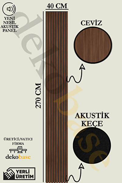 dekobase Ceviz 40x270cm Yeni Nesil Akustik Ahşap Duvar Paneli