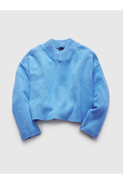 GAP Kadın Mavi CashSoft Oversize V Yaka Kazak
