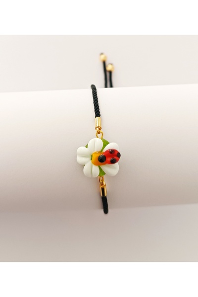 ADAMODART Daisy and Ladybug Murano Glass Beaded Bracelet