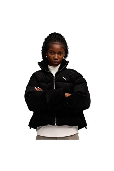 Puma 632171-01 Corduroy Puffer Jacket Kadın Mont Siyah