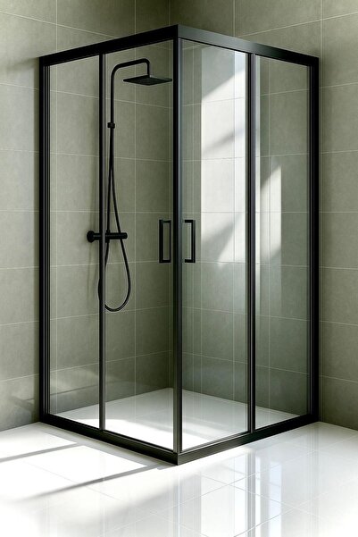 Durul Duşakabin 90x90 Kare Siyah 5mm Şeffaf Cam Yükseklik 190cm