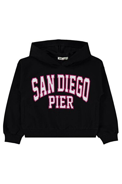 Civil Girls Hanorac cu imprimeu Sandiego pentru copii de 6-9 ani - Negru pent...