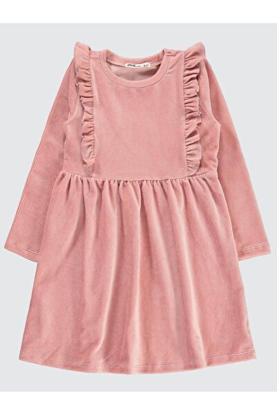 Civil Girls Fitilli Kadife 6-9 Yaş Elbise - Pudra 8-9 Yaş
