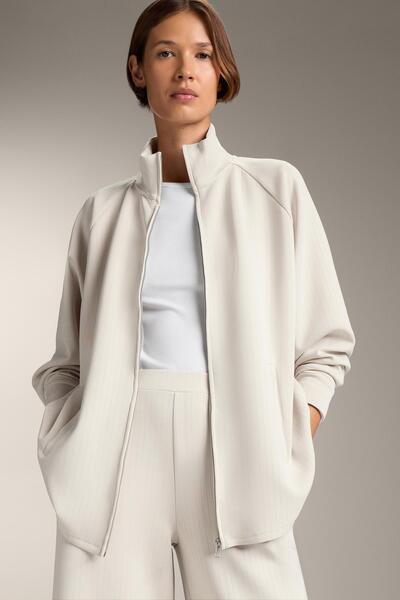 Oysho Long striped jacket with high collar and soft-touch modal